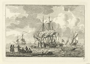 Veduta marina con nave a tre alberi da Gerrit Groenewegen