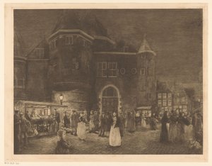 Mercato presso la Waag sulla Nieuwmarkt ad Amsterdam di sera