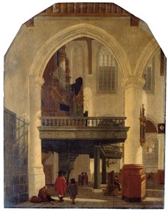La parte occidentale della Oude Kerk, Delft, dalla navata meridionale a quella settentrionale con la galleria dell