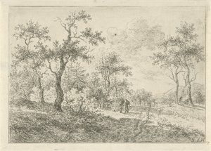Paesaggio boscoso con una donna e un ragazzo