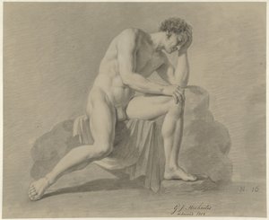 Nudo maschile seduto, con la testa appoggiata sul braccio sinistro da Gerrit Jan Michaëlis