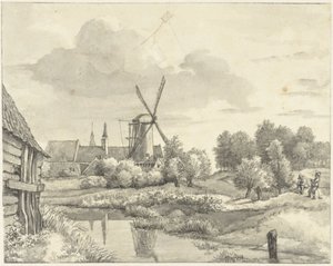 Due ragazzi con un aquilone vicino al Muro di Haarlem da Gerrit Lamberts