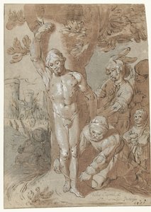 Achior legato a un albero da Gerrit Pietersz. Sweelink