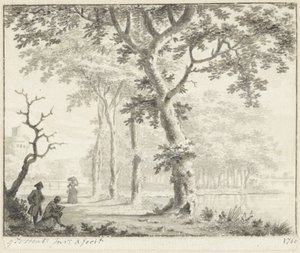 Alberi sulla riva e un disegnatore da Gerrit Toorenburgh