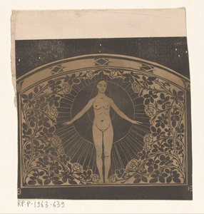 Progetto per la cornice di un calendario per il 1901 con una donna e fiori da Gerrit Willem Dijsselhof