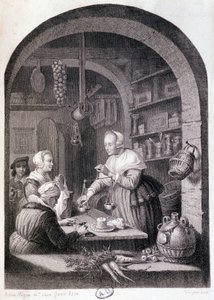 Droghiere del villaggio che pesa con una bilancia. sd. XVIII secolo da Gerrit or Gerard (after) Dou