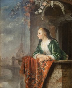 Giovane donna su un balcone da Gerrit Dou