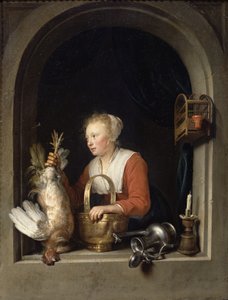 La casalinga olandese o La donna che appende un gallo alla finestra, 1650