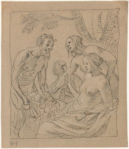 Diana e due ninfe che ricevono doni da un satiro (recto) da Gerrit van Honthorst