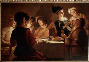 Cena con un suonatore di liuto da Gerrit van Honthorst