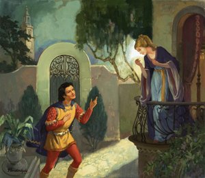 Scena del balcone non identificata, forse Romeo e Giulietta