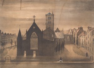 Vista al chiaro di luna delle chiese Est e Croce, Dundee come apparivano dopo l