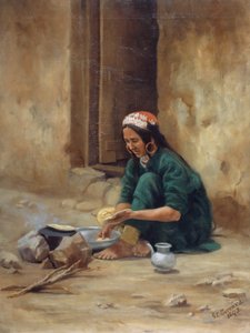 Una donna di collina del Ladakh che cucina il suo cibo, 1893