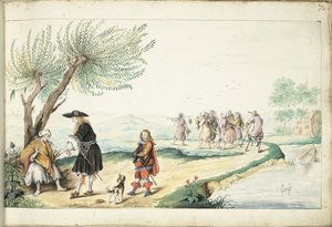 Donna romana legge la mano di un uomo (Mosè?) da Gesina ter Borch (signed by artist)