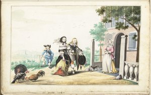 Coppia saluta una signora alla porta di una villa da Gesina ter Borch (signed by artist)