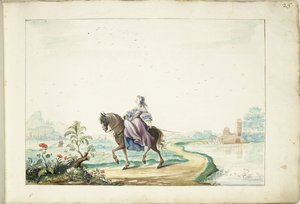 Donna a cavallo in un paesaggio