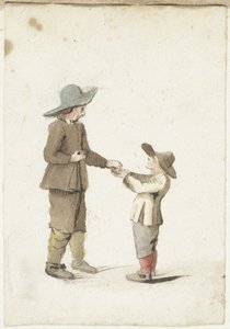 Ragazzo dà una mela a un ragazzo più giovane da Gesina ter Borch