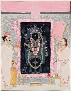 Il capo sacerdote Tilakayat Govardhanlalji fa offerte a Shri Nathji in celebrazione