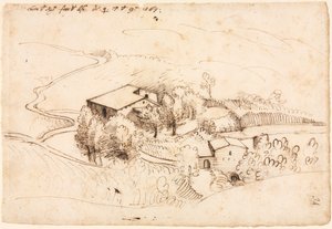 Fattoria con Alberi in un Paesaggio Collinare recto, 1567 da Gherado Cibo