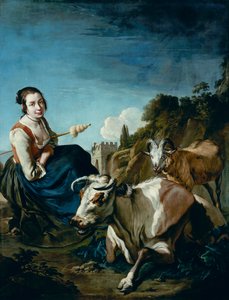 Ragazza con una mucca e pecore in un paesaggio roccioso, c.1700 da Giacomo Ceruti