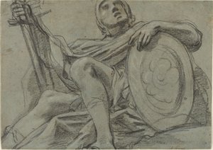 Guerriero seduto con spada e scudo (recto)