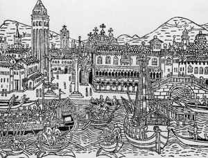 Veduta di Venezia nel XV secolo, xilografia, dal Supplementum chronicarum di Giacomo Filippo Foresti (1434-1520) da Giacomo Filippo Foresti