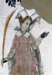 Rappresentazione dei marchesi di Saluzzo e delle loro consorti come eroi e eroine storici e mitologici. (dettaglio) da Giacomo Jaquerio
