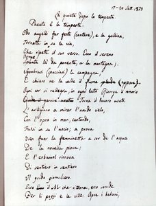 Manuscript of his Poem "La quiete dopo la tempesta" by Leopardi. 1829 (documents )