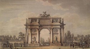 Veduta delle porte di Narva a San Pietroburgo con tribune per spettatori da Giacomo Quarenghi