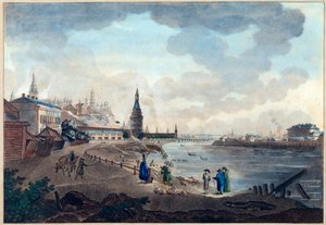 Veduta del Cremlino di Mosca dal ponte di pietra sulla Moscova
