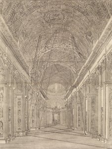 Impalcature erette per il restauro della volta nella Basilica di San Pietro: panoramica, ca. 1773 da Giacomo Sangermano