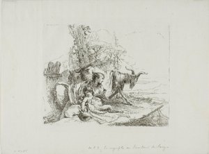 Una ninfa con un piccolo satiro e due capre, da Capricci da Giambattista Tiepolo