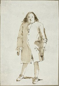 Caricatura di un uomo, a figura intera, di fronte