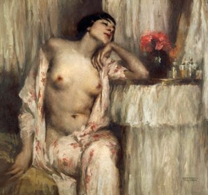 Figura a mezzo busto di donna alla sua toilette da Gian Emilio Malerba