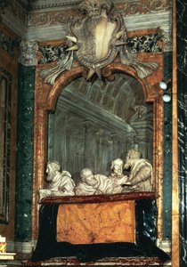Scatola laterale con famiglia Cornaro, scultura in marmo della scuola di Gian Lorenzo Bernini, Cappella Cornaro, Chiesa di Santa Maria della Vittoria, Roma, Italia da Gian Lorenzo Bernini