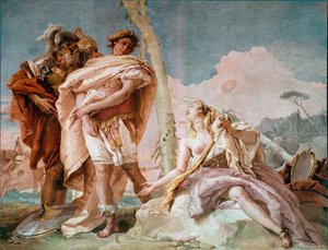 Rinaldo abbandona Armida. Illustrazione di una scena della Gerusalemme Liberata di Torquato Tasso. Affresco di Giandomenico Tiepolo da Giovanni Domenico Tiepolo