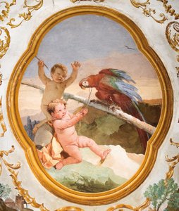 Putti con un pappagallo, dalla Stanza dei Putti nella Foresteria, 1757 da Giovanni Domenico Tiepolo