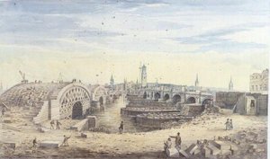 Costruzione del nuovo Ponte di Londra accanto al vecchio Ponte di Londra da Gideon Yates