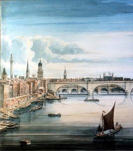 Veduta occidentale del nuovo ponte di Londra e del vecchio ponte di Londra da Gideon Yates