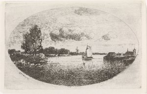 Veduta del fiume con una barca a vela da Gijsbertus Johannes Verspuy