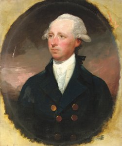 Ritratto di Sir Thomas George Skipwith, mezzo busto, in un cappotto blu, ovale simulato da Gilbert Stuart