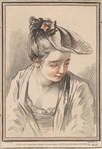 Testa di una Giovane Donna con Cappello da Gilles Demarteau the Elder after Antoine Watteau