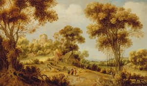 Un ampio paesaggio boscoso con Cristo sulla strada per Emmaus, c.1609-29