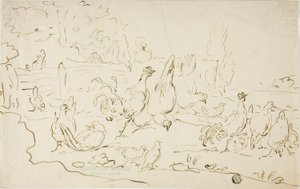 Galline e galli in cortile da Gillis Claesz. de Hondecoeter