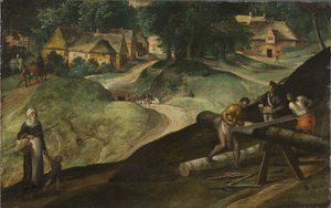 Paesaggio con uomini che segano legna da Gillis Mostaert