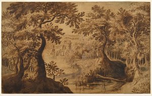 Paesaggio boschivo con vista da Gillis van III (circle of) Coninxloo