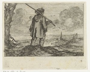 Paesaggio dunale con un uomo, con bastone sulla spalla da Gillis van Scheyndel (I)