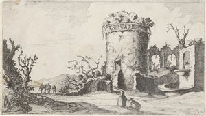 Fontana presso una rovina con una torre rotonda da Gillis van Scheyndel (I)