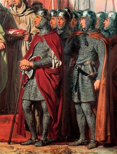 Terza crociata (1189-1192): Incontro e stretta di mano tra Filippo Augusto (Filippo II di Francia) e il suo presidente.