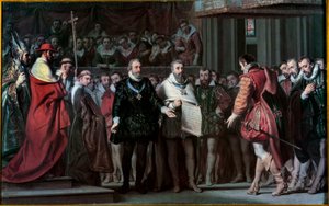 Filippo II di Spagna riconosce Enrico IV come re di Francia da Gillot Saint Evre